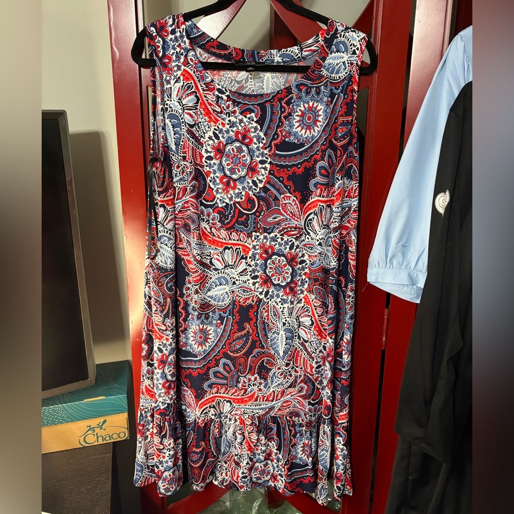 AGB Red and Blue Floral Midi Dress